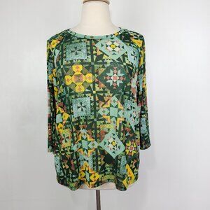 LOGO Layers Geometric Aztec Stretchy Soft Supple Micro Mesh Top Size XL